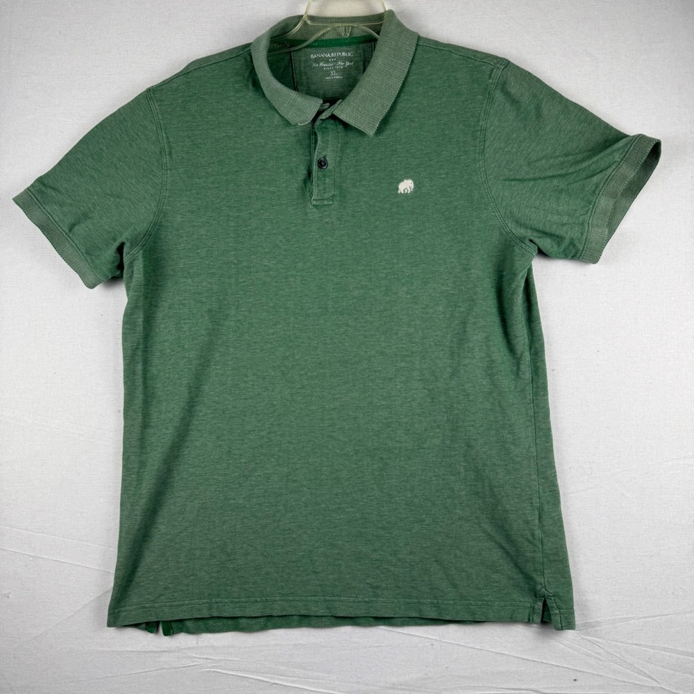 Banana Republic Mens Heather Green Elephant Logo Cotton Polo Shirt XL